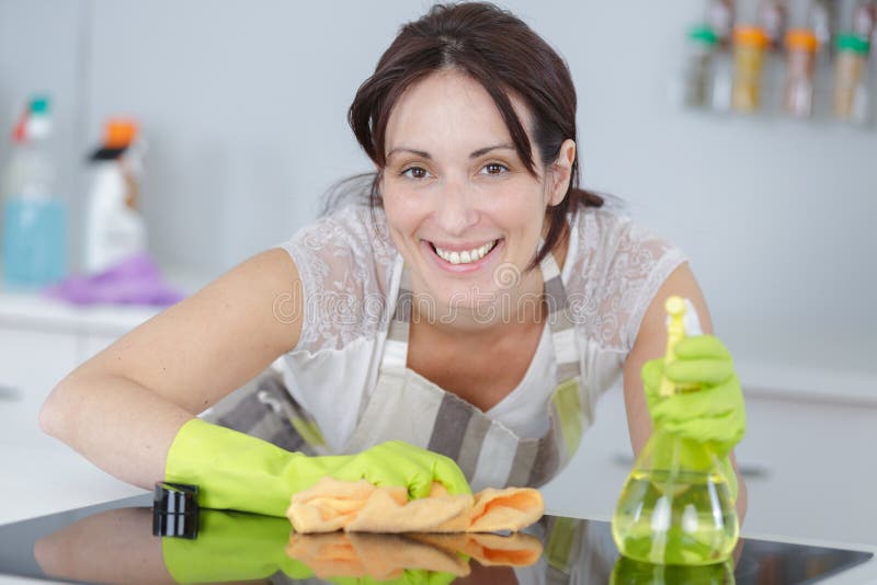 Cute Housewife Cleaning Kitchen Stock Photo Image Of Pretty Woman