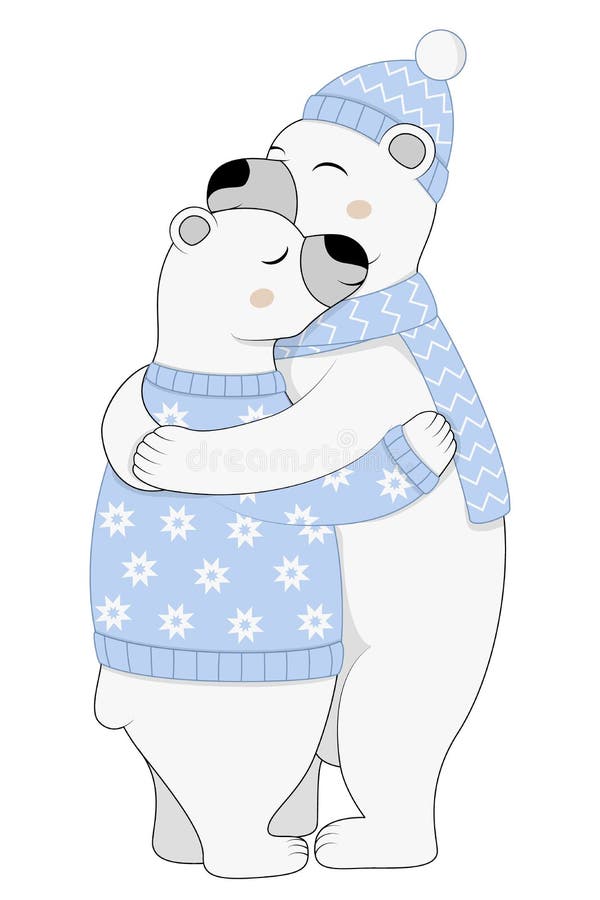 https://thumbs.dreamstime.com/b/cute-hugging-polar-bears-winter-sweater-scarf-hat-cartoon-one-animal-other-flat-vector-illustration-christmas-new-259118784.jpg