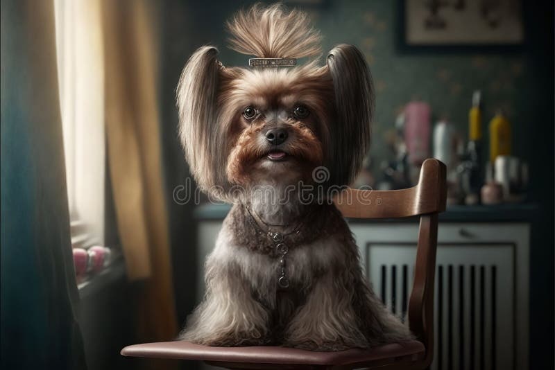 Cute Humanised Dog with Fashioned Fluffy Hairstyle Isolated. Created