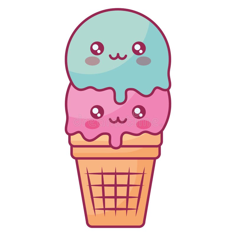 Cute Ice Cream Kawaii Character Stock Vector - Illustration of calories ...