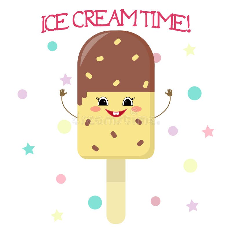 Ice Cream Smiley on a Stick in the Style of a Cartoon. Stock Vector