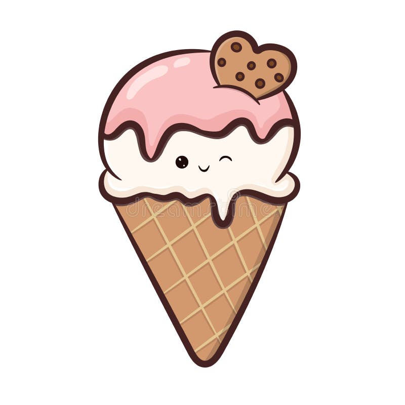 Cute Ice Cream Waffle Cone Isolated on White Background. Stock Vector - Illustration of chocolate, heart: 220557207 Cute Ice Cream Waffle Cone Isolated on White Background. Stock Vector - Illustration of chocolate, heart: 220557207