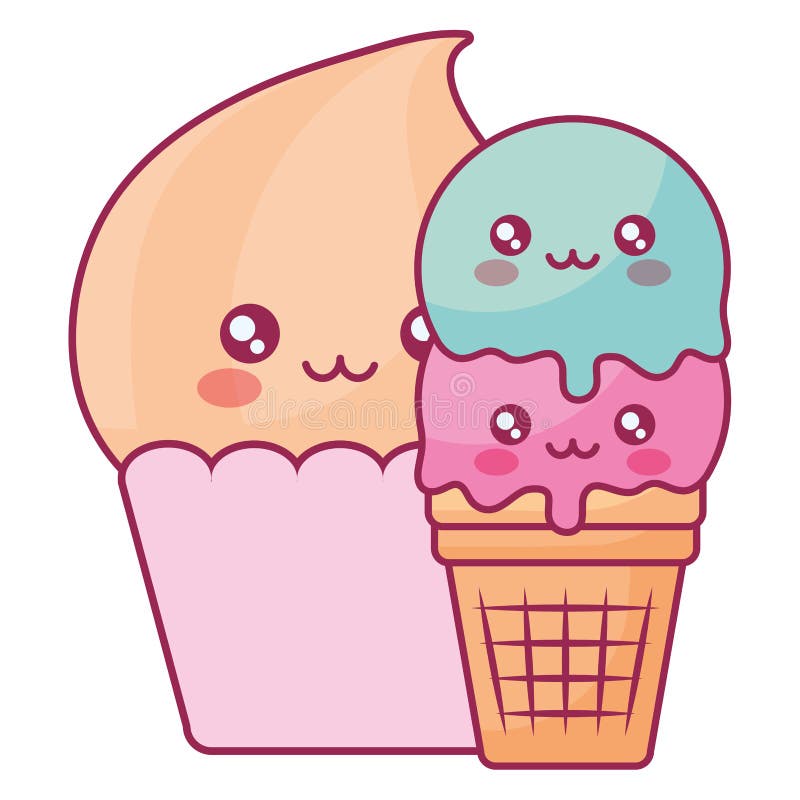 Kawaii ice-creams icons stock vector. Illustration of cold - 77219455