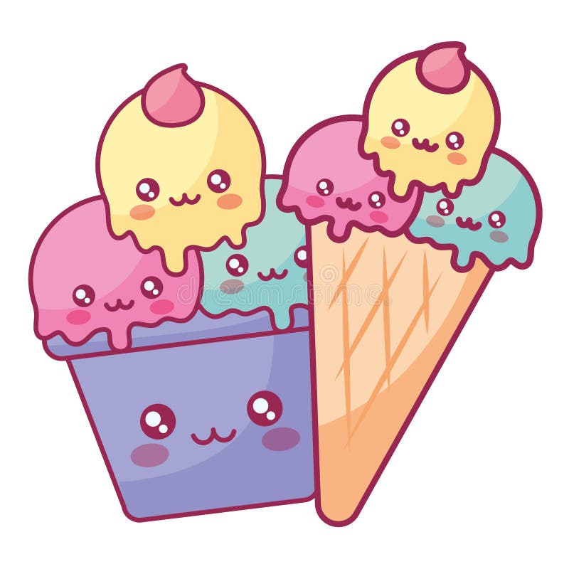 Cute Ice Creams Kawaii Characters Pattern Stock Vector - Illustration ...