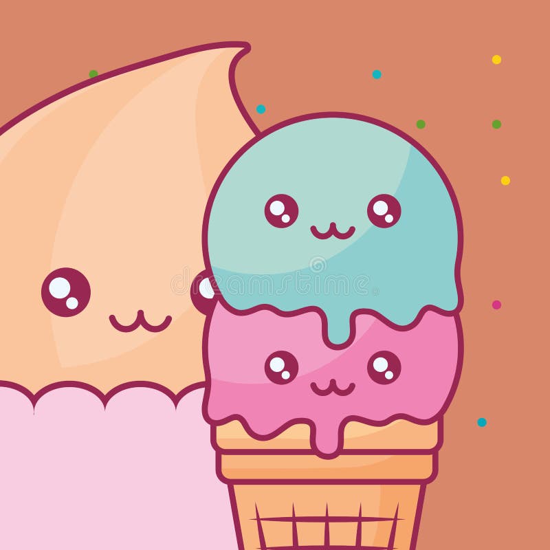 Cute Ice Creams Kawaii Characters Stock Vector - Illustration of smile ...