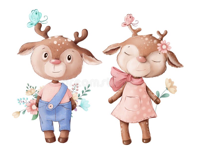 Cute illustratie van een hertenjongen en -meisje royalty-vrije illustratie Cute illustratie van een hertenjongen en -meisje royalty-vrije illustratie