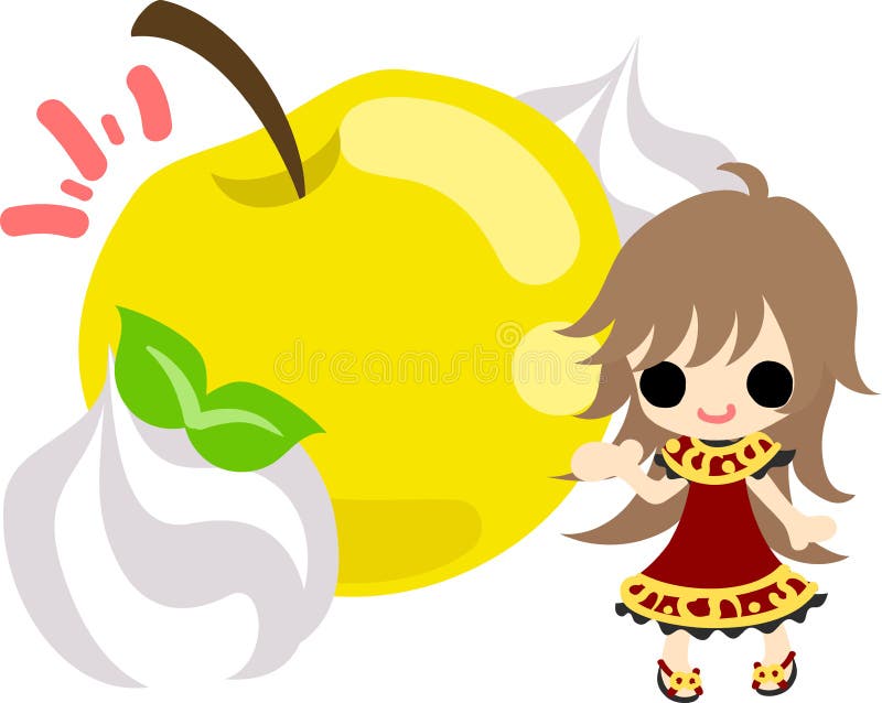 The Cute Illustration of an Apple and a Girl Stock Vector