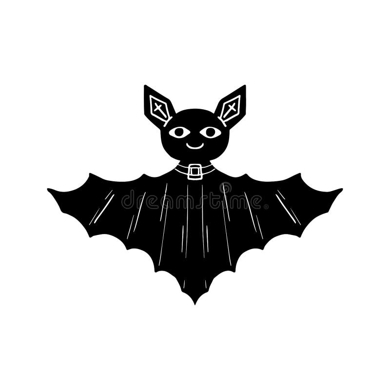 Cute Illustration of Bat in Hand Drawn Doodle Style. Funny Halloween