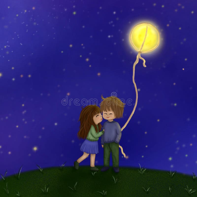 Cute Illustration with a Loving Couple Stock Illustration - Illustration of moonlight, background: 171416998 Cute Illustration with a Loving Couple Stock Illustration - Illustration of moonlight, background: 171416998