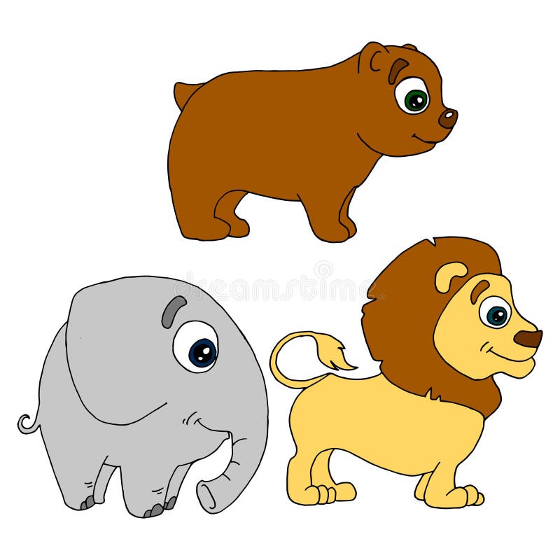 Set of African Animal Cartoon Bear, Elephant, Lion Stock Vector -  Illustration of white, vector: 153632710