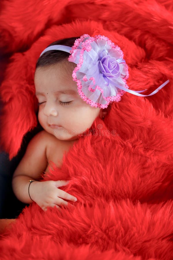 Cute Indian Baby Girl Sleeping on Bed Stock Photo - Image of girl, little:  123528680