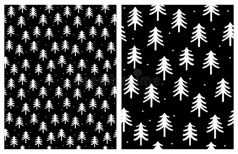 Cute Infantile Style White Christmas Trees. Simple Winter Abstract Design.