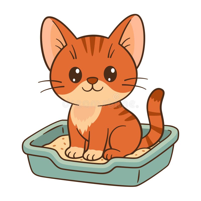 Cute Ingwer Tabby Kätzchen bequem sitzen in einer Kiste. Chibi Cat stock abbildung
