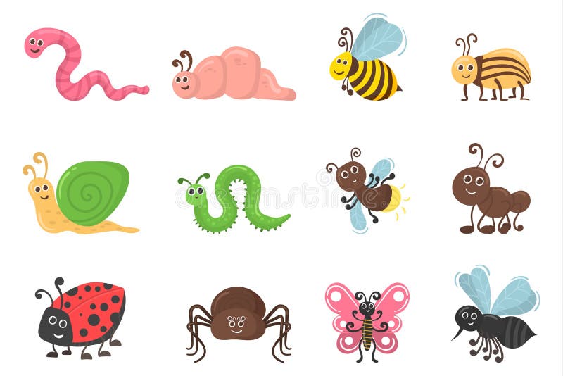 Cute Insect Characters, Bug Worm, Beetle Flat. Stock Vector - Illustration of happy, cute: 237393105 Cute Insect Characters, Bug Worm, Beetle Flat. Stock Vector - Illustration of happy, cute: 237393105