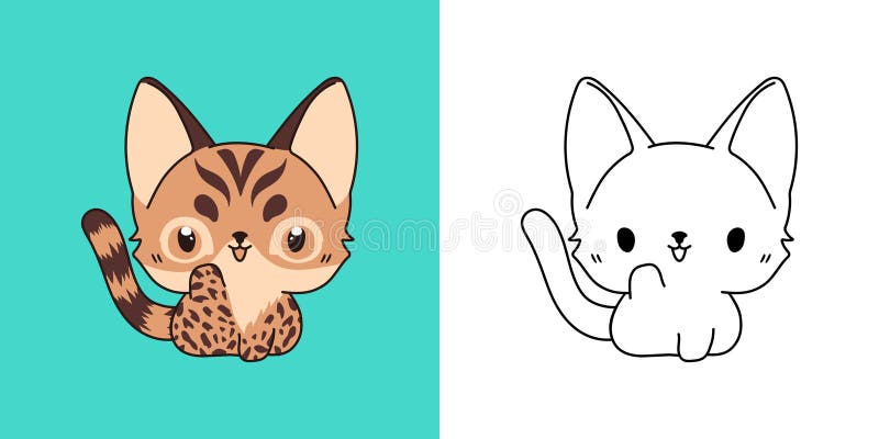 Cute IsolatedBengal Cat Illustration and for Coloring Page. Cartoon ...