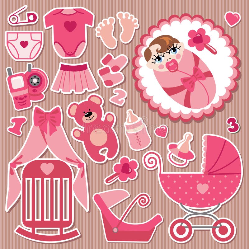 Cute items for European baby girl.Strips background