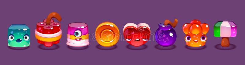 Cute jelly cartoon characters for game or app vector illustration