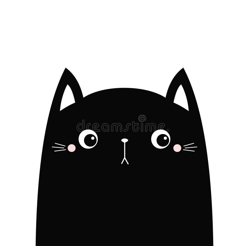 Cute Kawaii Black Cat Head Face Silhouette. Pink Blush Cheeks. Funny Sad  Animal. Meow. Baby Card. Cartoon Funny Character Stock Vector -  Illustration of background, line: 199656451