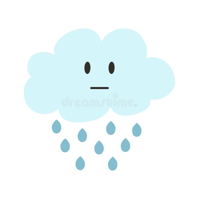 Cute Kawaii Cloud Icon with Rain in Cartoon Flat Style. Vector ...