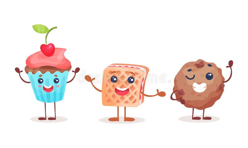 Cute Kawaii Cupcake and Cookie with Face and Arms Vector Set Stock Vector - Illustration of glaze, cookie: 195814520 Cute Kawaii Cupcake and Cookie with Face and Arms Vector Set Stock Vector - Illustration of glaze, cookie: 195814520