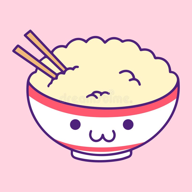 Cute Kawaii Illustration of Bowl of Rice Stock Illustration