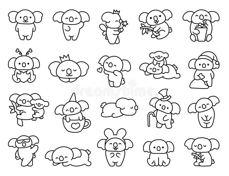 Kawaii Koala Clipart Multicolored Black White Cute Kawaii Koala