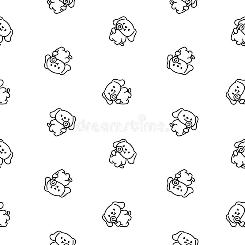 Cute Little Dog. Seamless Pattern. Coloring Page Stock Vector