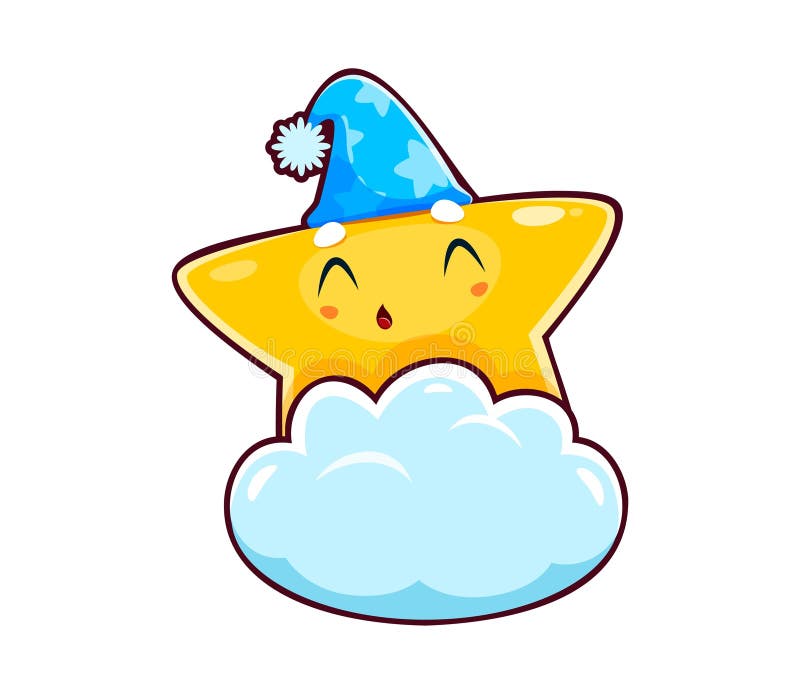 Cute kawaii night star character sleeping on cloud royalty free illustration