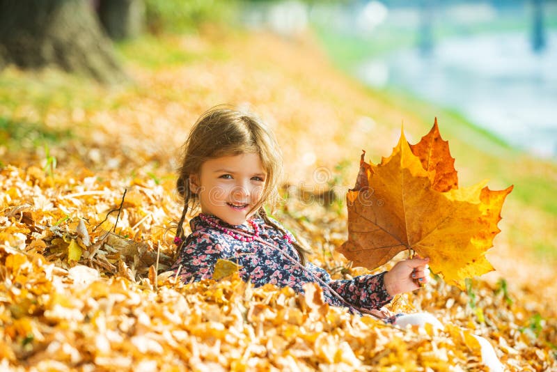 Cute Kid Girl Woman in Autumn Park. Leaves Falling. Autumn Child Mood ...