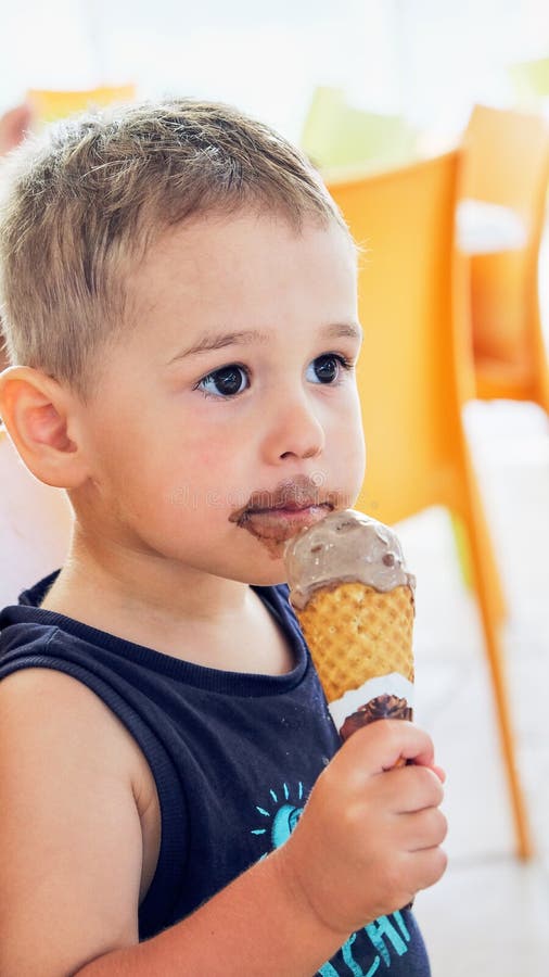 Cute Kid Having Chocolate Ice Cream. Two Year Old Child Stock Photo Image of little, chocolate