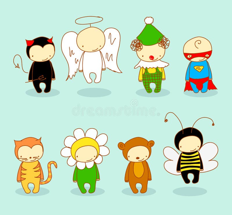Cute kids in costumes royalty free illustration