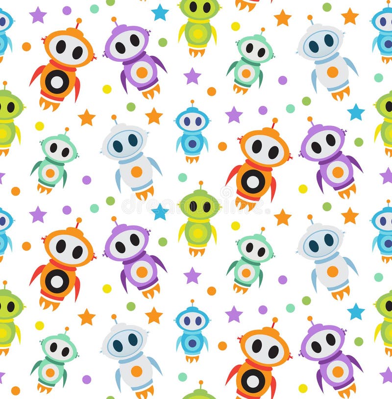 Cute kids seamless pattern robot rocket. Children endless background, texture, wallpaper. Vector illustration. stock illustration Cute kids seamless pattern robot rocket. Children endless background, texture, wallpaper. Vector illustration. stock illustration