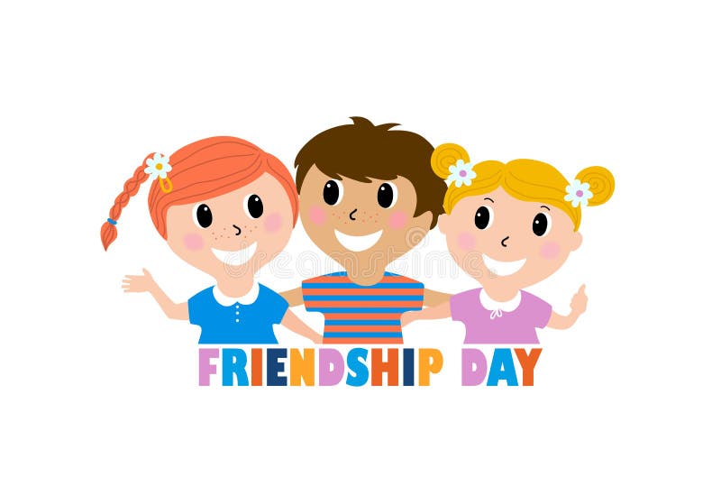 Cute Kids Smiling Cartoon Isolated on White Background. Three Best Friends.  Concept Vector of Friendship Day Stock Illustration - Illustration of  person, cartoon: 170498675