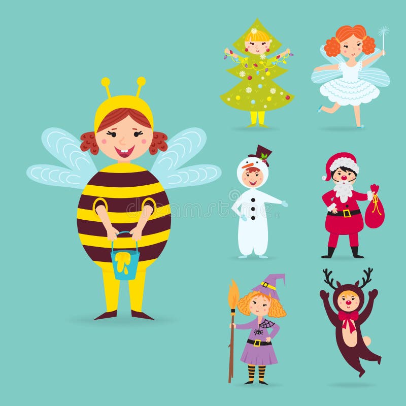 Cute kids wearing Christmas costumes vector characters little people isolated cheerful children holidays illustration stock illustration Cute kids wearing Christmas costumes vector characters little people isolated cheerful children holidays illustration stock illustration