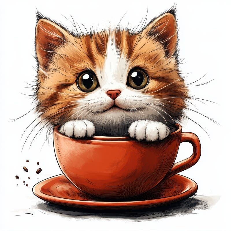 Cute Kitten in a Coffee Cup Adorable Pet Illustration vector illustration