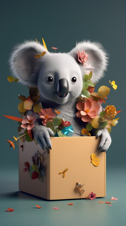 3D Art Koala Bear in Flower Hat · Creative Fabrica