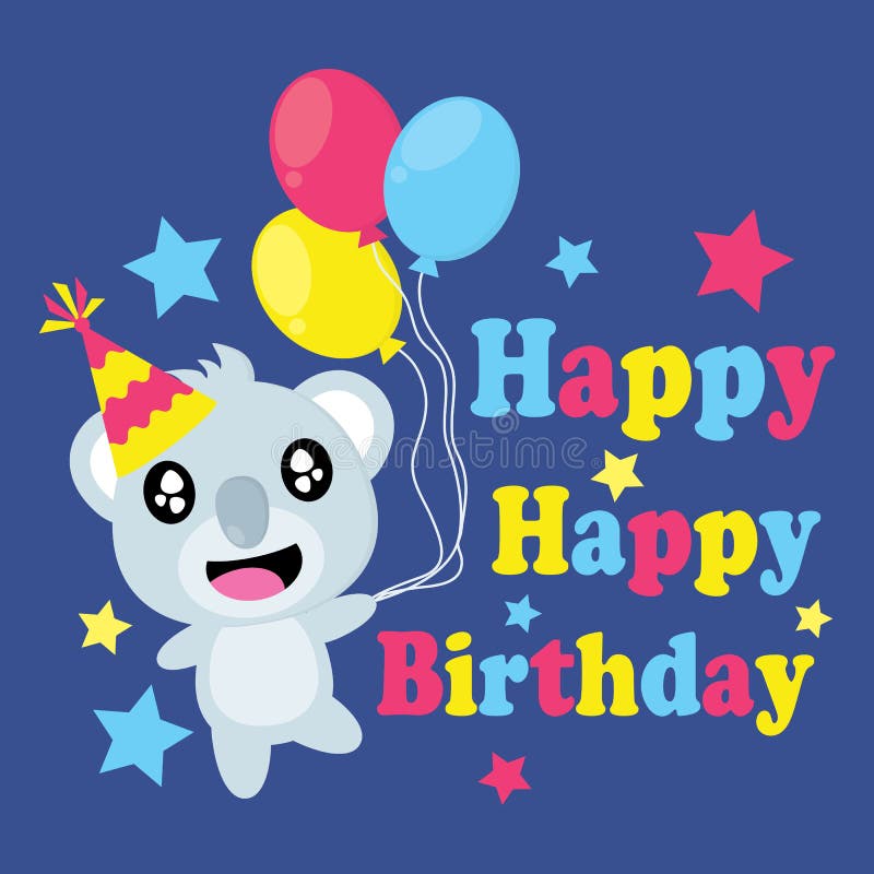 Cute Koala Brings Balloons and Colorful Flag Frame Cartoon, Birthday ...