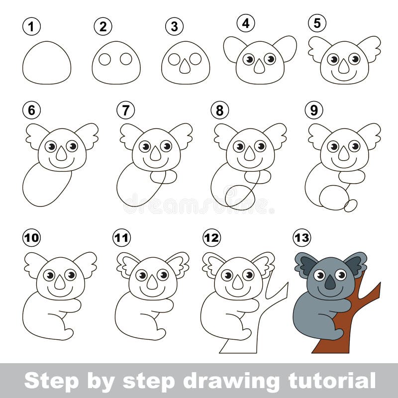 Cute Koala. Drawing Tutorial. Stock Vector - Illustration of bear
