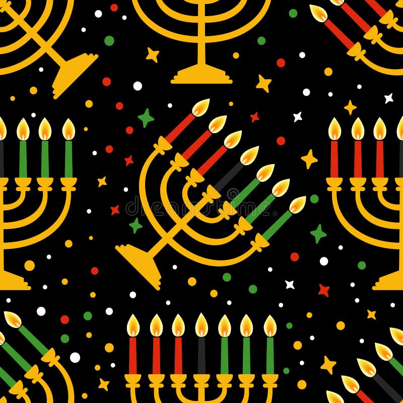 Cute Kwanzaa seamless pattern with seven kinara candles and dots in  traditional African colors - black, red, green on white. Vector Kwanzaa  holiday childish background design 4121125 Vector Art at Vecteezy