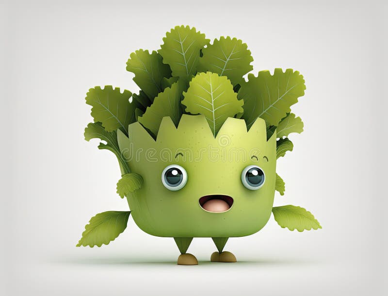 Cute Lettuce Cartoon Mascot Character Funny Expression Stock Vector