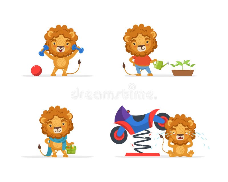 Cute Lion Character in Different Situations, Funny African Animal Cartoon  Character Vector Illustration Stock Vector - Illustration of lion,  environment: 143225491