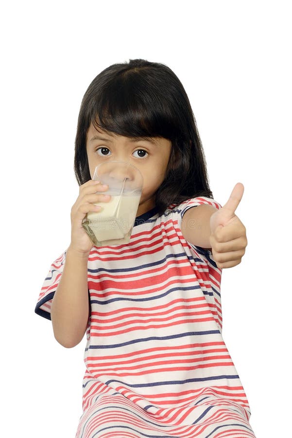 Cute Little Asian Girl Drinking Milk