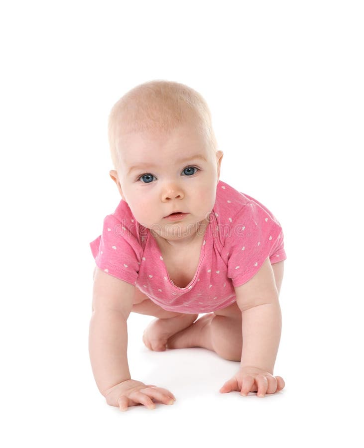 Cute little baby crawling stock photo