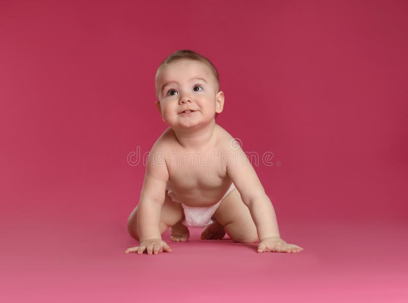 Cute little baby in diaper on background stock photography