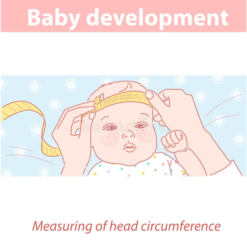 Cute Little Baby Girl with Measuring Tape on Head. Stock Vector