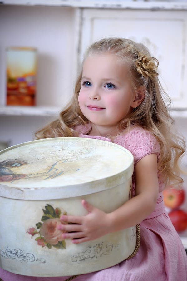 Cute Little Blonde Girl In A Pink Dress With Curls Stock Image Image Of Hair Beauty 178756215 