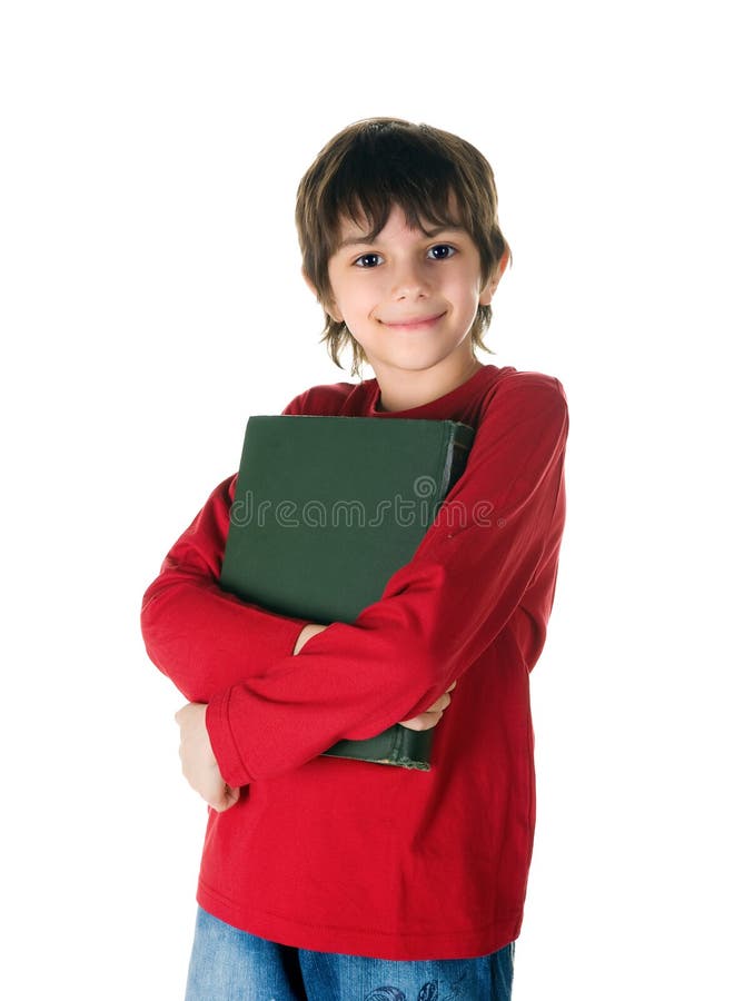 Cute little boy with a big book