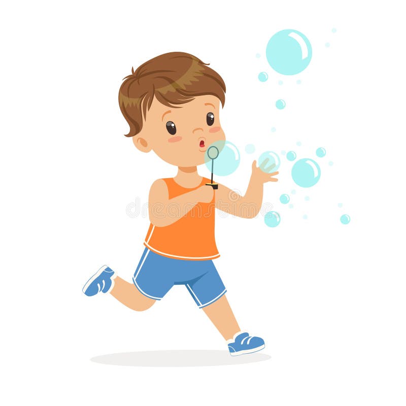 Download Boy blowing bubbles stock vector. Illustration of breeze ...