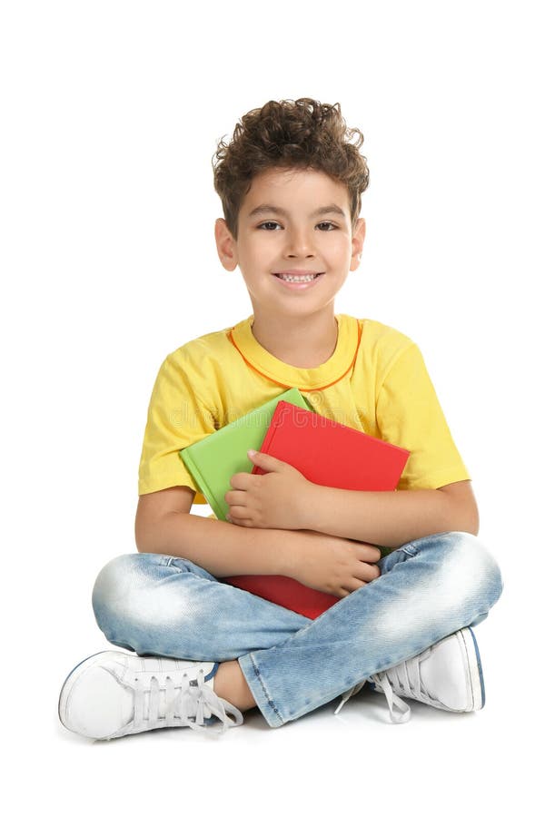 Cute little boy with books on white background royalty free stock photos Cute little boy with books on white background royalty free stock photos