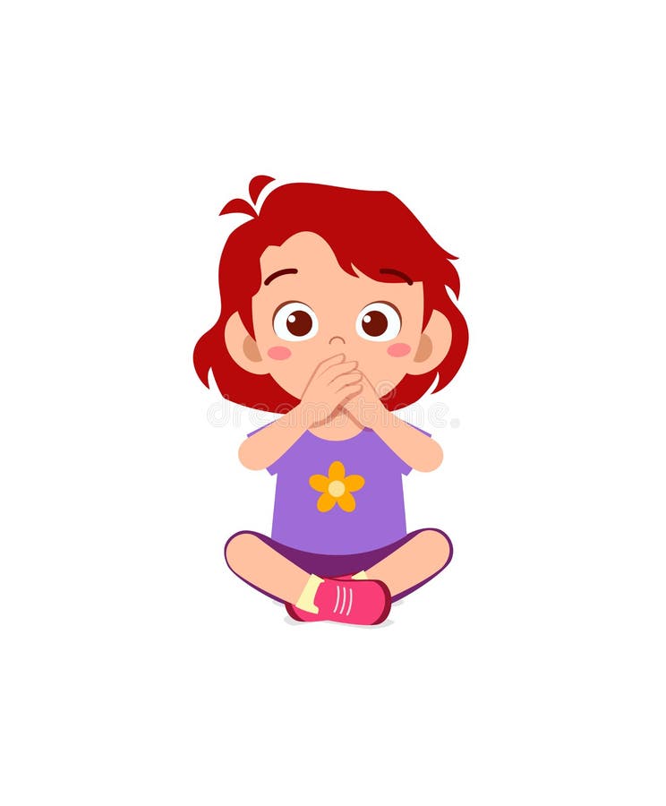 Cute little boy covering mouth with hand pose royalty free illustration
